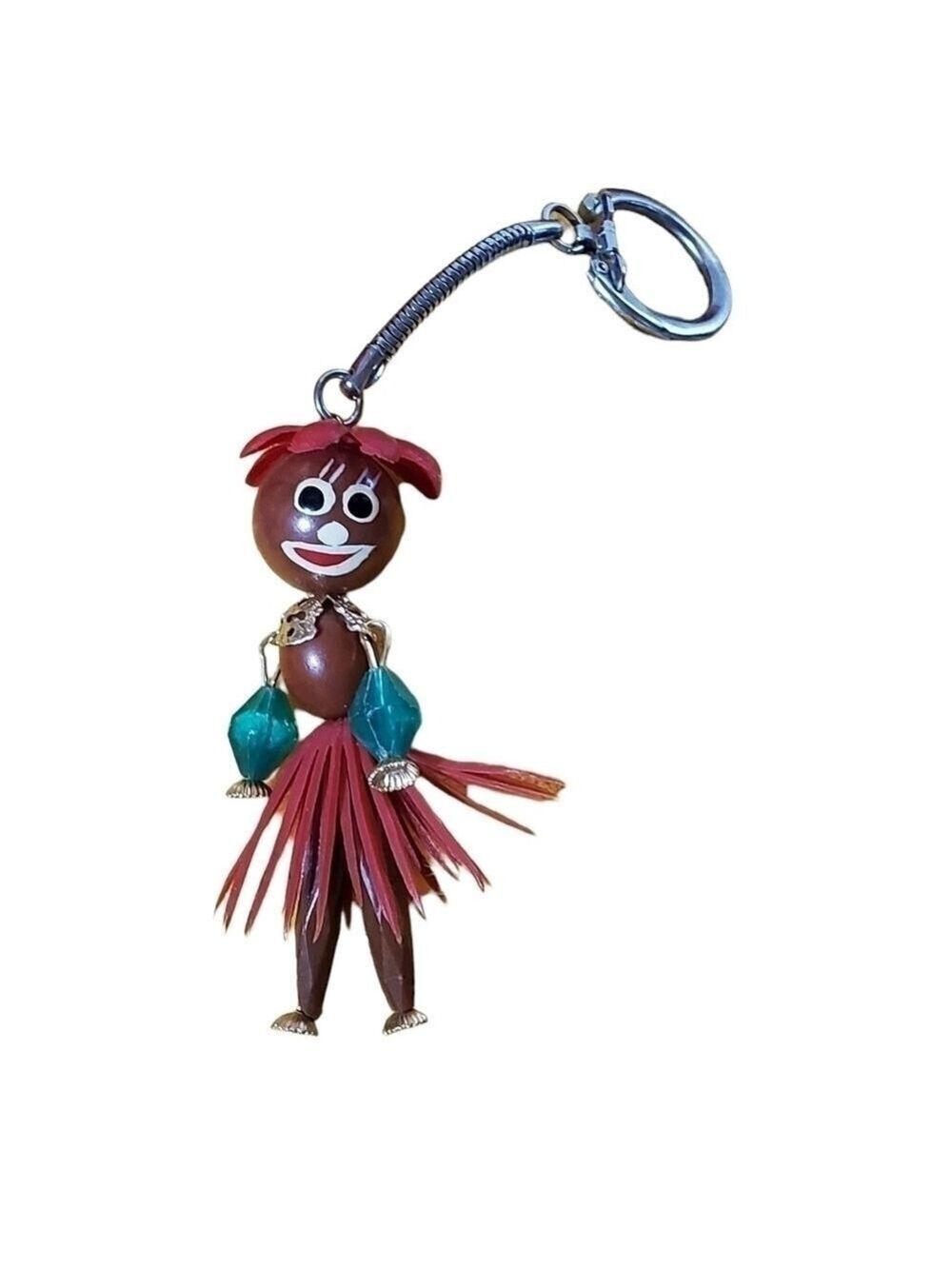 Vintage key Fob Hula Dancer Keychain Keyring beaded handmade